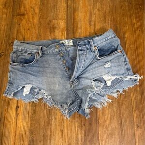 Free People We The Free Lila High Rise Distressed Denim Short Light Wash